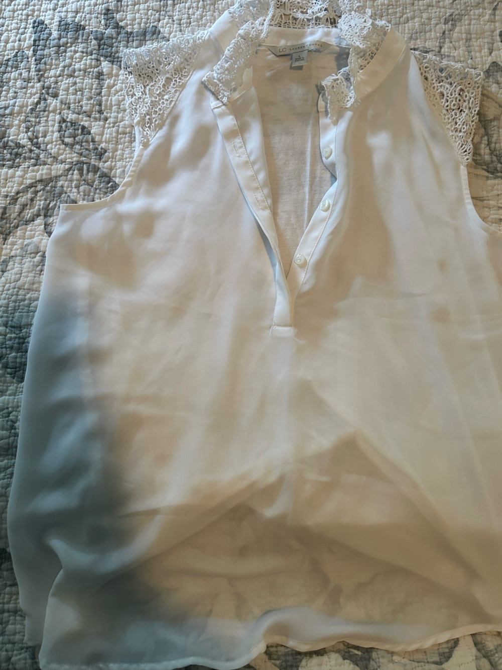 LC Lauren Conrad White Lace-Shoulder Sleep Top
